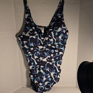 SERRA Ladies Swimsuit Geometric Design Blue Black Size XL‎ NWT